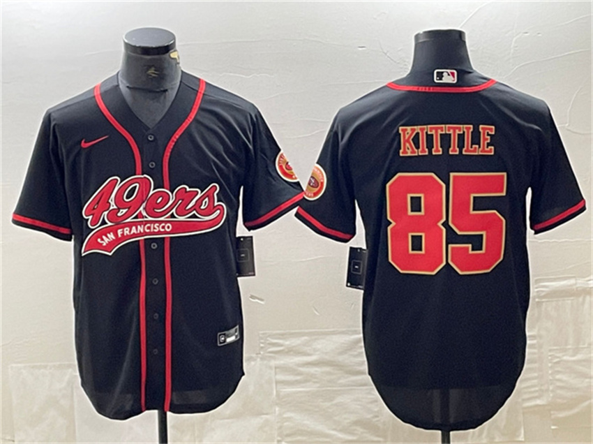 Men's Black San Francisco 49ers #85 George Kittle With Patch Cool Base Stitched Baseball Jersey